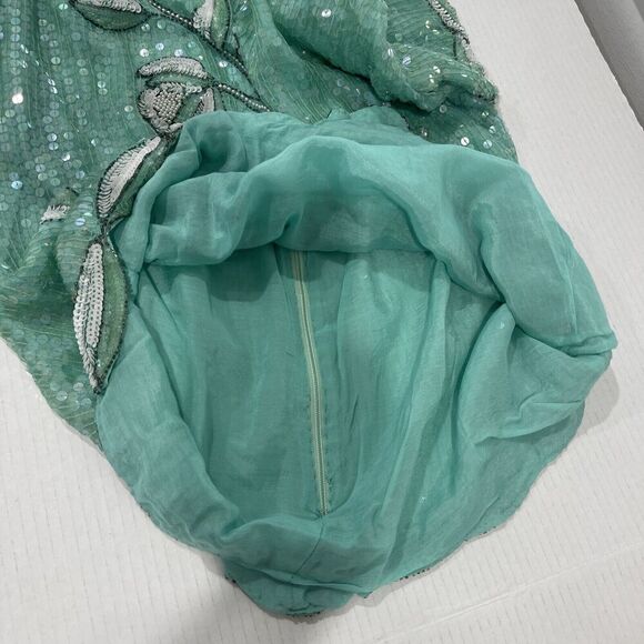 Vtg Royal Feelings Sz M Blouse Sequin Beaded Floral Top Sea Foam Green Cruise - Picture 13 of 13